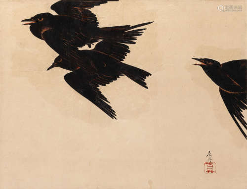 After Shibata Zeshin (1807–1891) Crows in Flight  Meiji era (1868-1912), late 19th/early 20th century