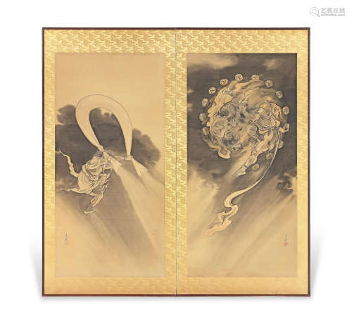 Ogata Gekko (1859-1920) The Gods of Wind and Thunder  Meiji (1868-1912) or Taisho (1912-1926) era, early 20th century