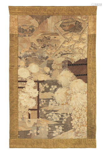 A large embroidered wall hanging   Meiji era (1868-1912), late 19th/early 20th century