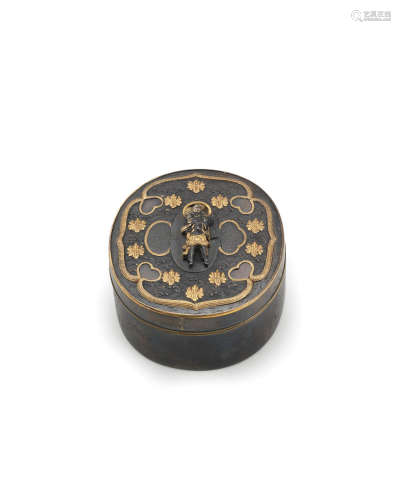 An inlaid gold, silver and shakudo box and cover  Meiji era (1868-1912), late 19th/early 20th century