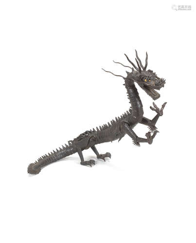 An iron jizai okimono (articulated model) of a dragon  Meiji (1868-1912) or Taisho (1912-1926) era, late 19th/early 20th century