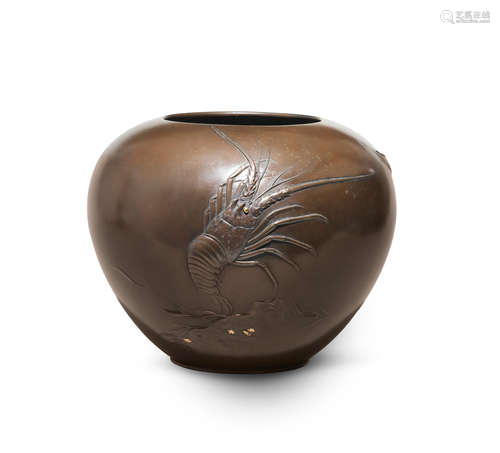 A bronze globular vase   By Shoun, Meiji era (1868-1912), late 19th/early 20th century