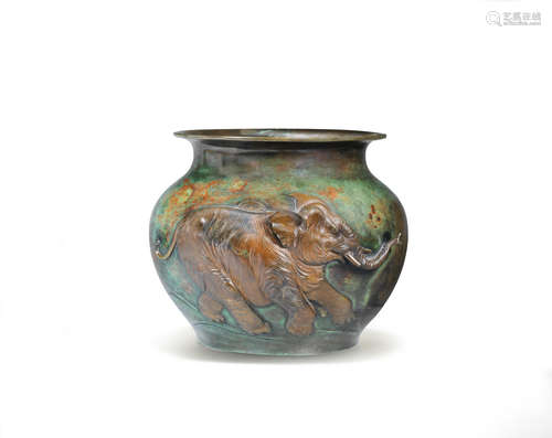 A bronze stout baluster vase  By Genryusai Seiya, Meiji era (1868-1912), late 19th/early 20th century