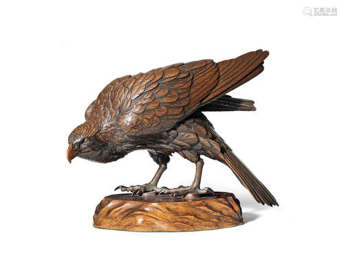 A bronze okimono of a hawk  By Masatsune, Meiji era (1868-1912), late 19th/early 20th century