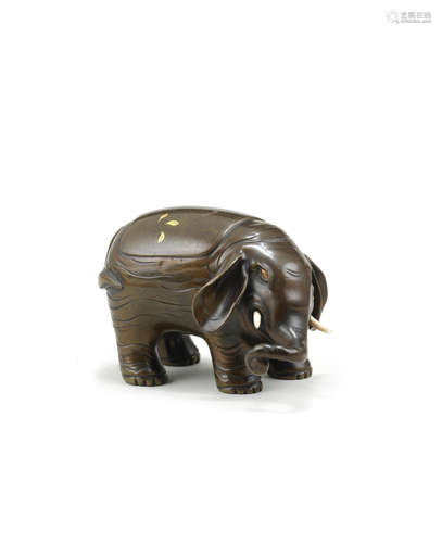 A partially inlaid bronze elephant  Meiji era (1868-1912), late 19th/early 20th century