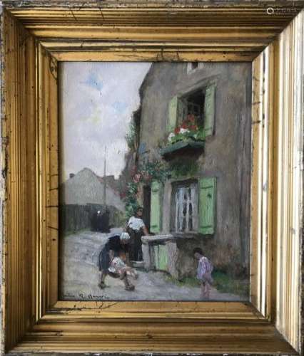 Jules Herve European Street Scene Oil Painting