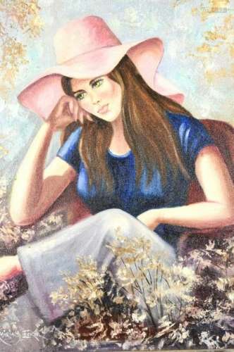 Mid Century Mirium Eker Painting Girl Floppy Hat