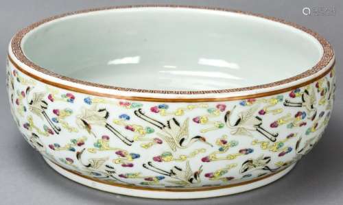 Chinese Porcelain Crane Motif Bowl - Signed