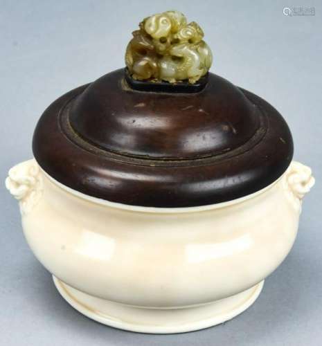 Chinese Porcelain & Jade Covered Bowl
