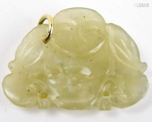 Estate Hand Carved Jade & 14kt Gold Buddha Pendant