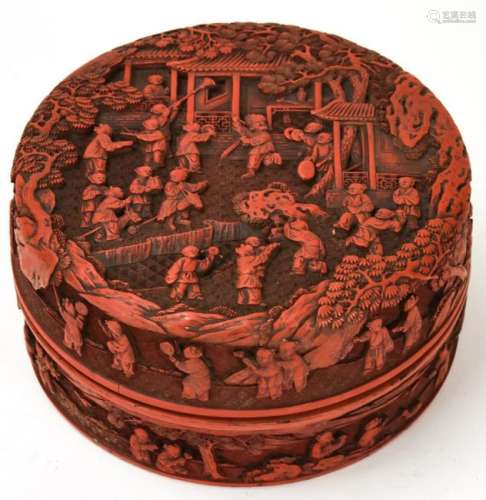 Chinese Cinnabar Round Covered Table Box
