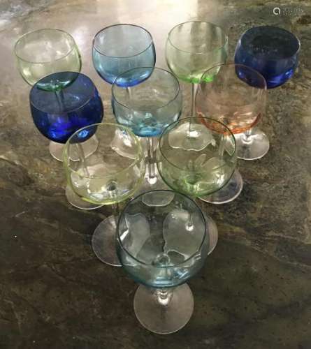 Multi Color & Clear Blown Art Glass Goblets
