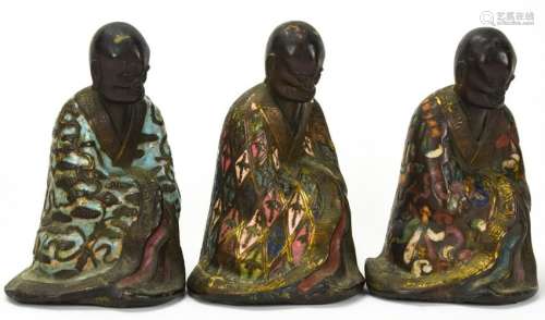 3 Chinese Enameled Bronze Sage Statues
