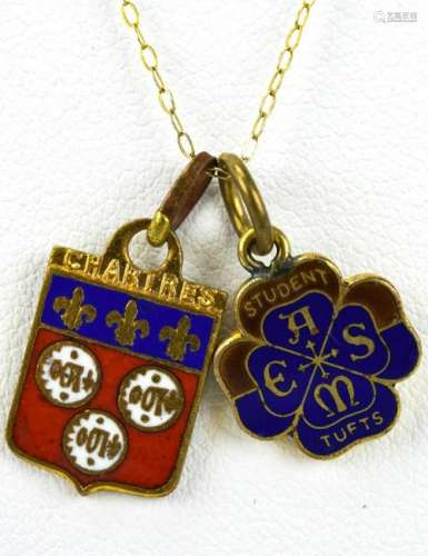 Estate Yellow Gold Necklace Chain 2 Enamel Charms