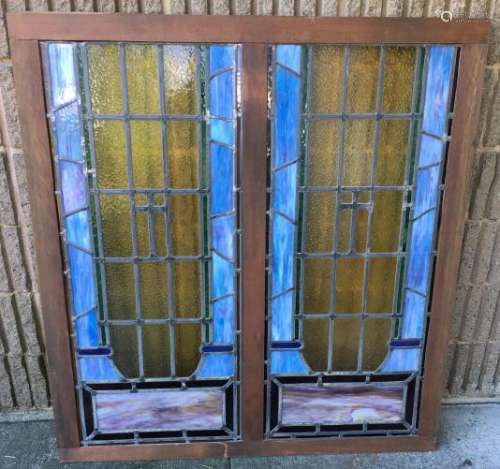 Pair Architectural Salvage Stained Glass Windows