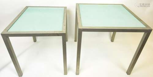 Pair Heltzer Frosted Glass End Tables