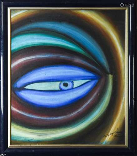 Signed Surrealist Style Oil Painting of an Eye