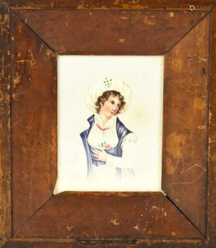Antique 19th C Watercolor Painting Portrait Mini