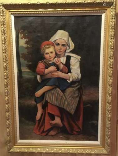Old Master Style Oil Painting of Woman & Child