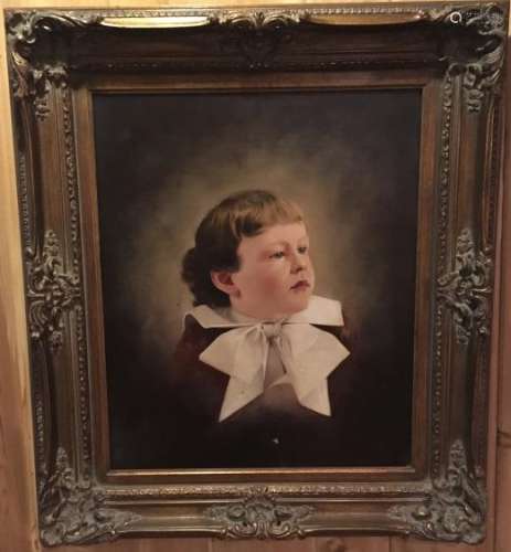 Antique Oil Painting Portrait of a Young Boy