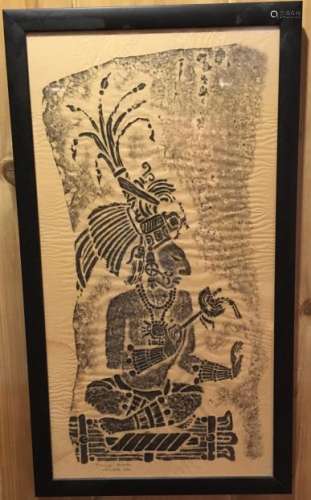 Framed Tribal Grave Rubbing of a Chief