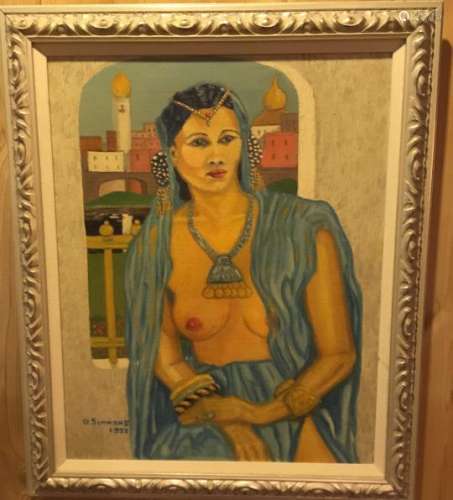 G Simmons 1952 Female Nude Portrait Oil Painting