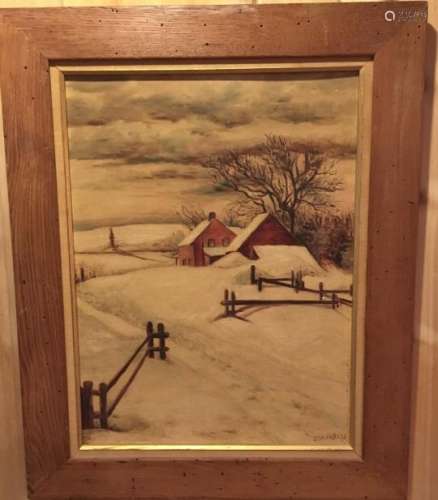 Ida Holecek Signed Winter Scene Oil Painting