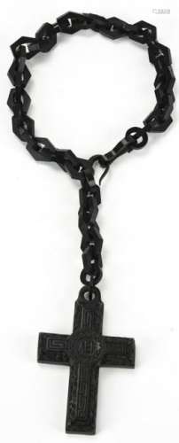 Antique 19th C Gutta Percha AEI Cross Necklace