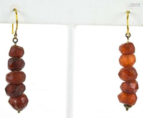 Pair Antique Faceted Amber Earrings