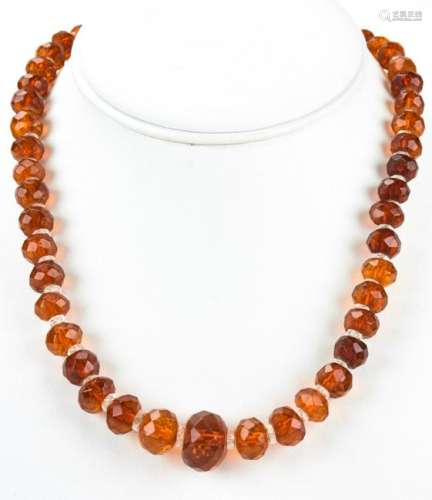 Antique Faceted Amber & Crystal Bead Necklace