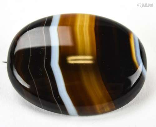 Antique 19th C Banded Agate Cabochon Brooch
