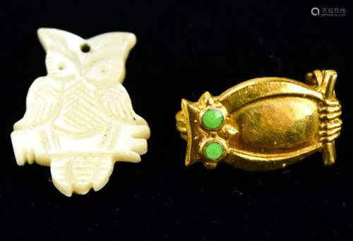 Antique Mother of Pearl Owl Pendant & Pin