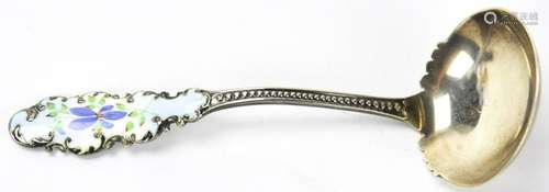 Antique Sterling Silver Hand Painted Enamel Ladle