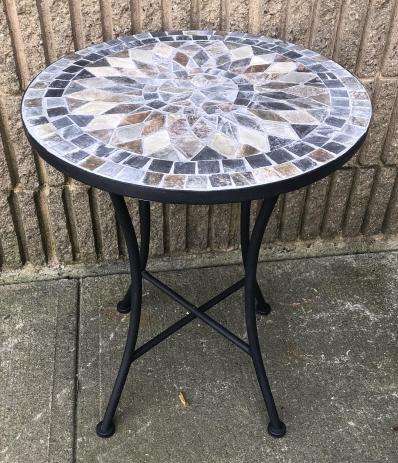 Mosaic Tile and Wrought Iron Side Table