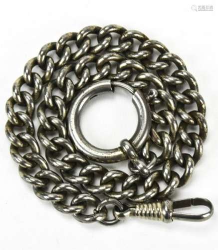 Antique Silver Watch Chain W Large Jump Ring
