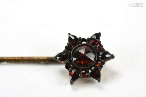 Antique Bohemian Garnet & Silver Stick Pin