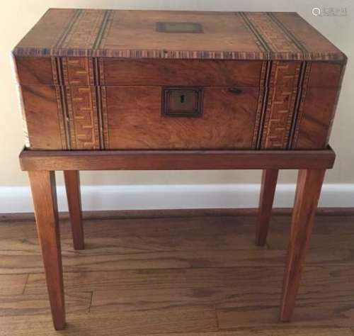 English Campaign Style Marquetry Inlaid Lap Desk