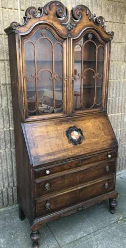 Baroque Revival Heavily Carved Glass Front Console