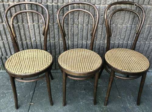 3 20th C. Thonet Style Bent Wood Caned Side Chairs