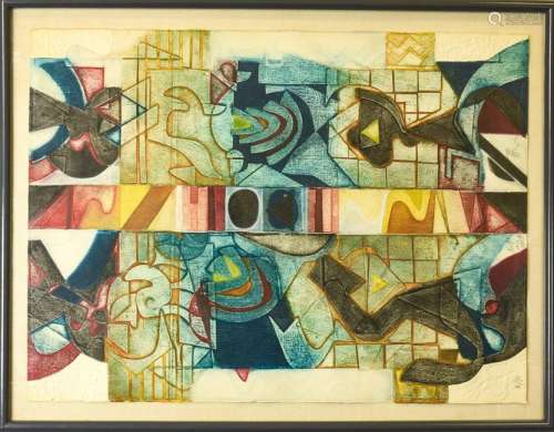 Mid Century Cubist Litho 