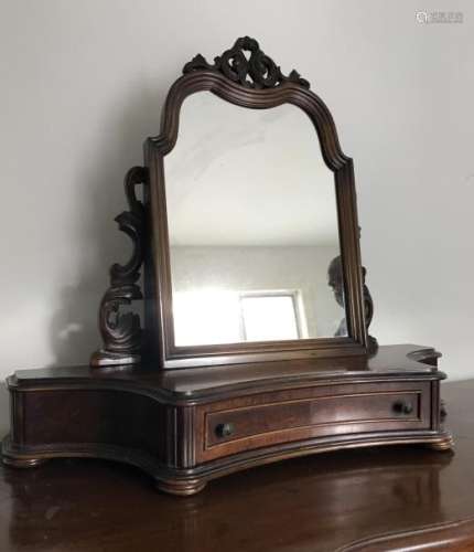 Antique 19th C Vanity Mirror W Drawer
