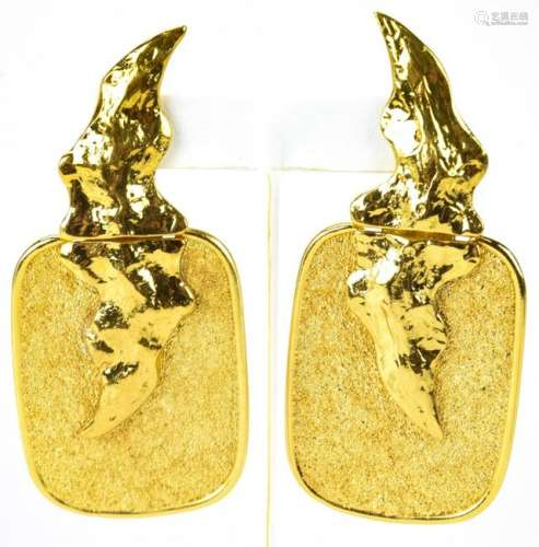 Pair Yves Saint Laurent C 1990 Gilt Earrings