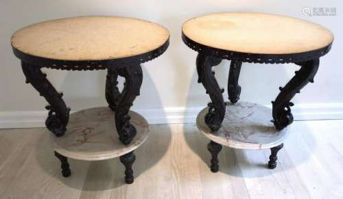 Pair of Vintage Faux Marble End Tables