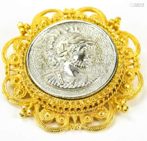Large Vintage Costume Greco Roman Coin Pendant