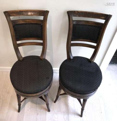 Pair Antique Edwardian Revolving Inlaid Chairs