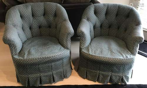 2 Custom Upholstered Chesterfield Slipper Chairs