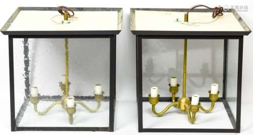 Pair Contemporary Oil Rubbed Bronze Lanterns