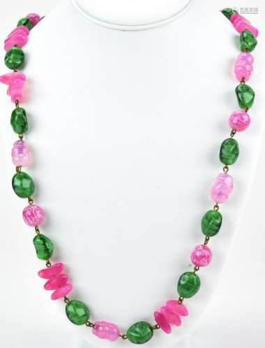 Circa 1930 French Art Glass Bead Necklace Strand