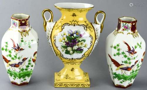 3 Vintage Hand Painted Porcelain Urns