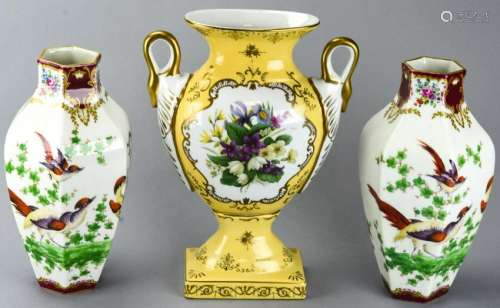 3 Vintage Hand Painted Porcelain Urns